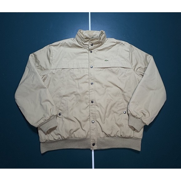 Lacoste Other - Vintage 70s Izod Lacoste Bomber‎ Jacket Mens XL Beige Fleece Lined Packable Hood